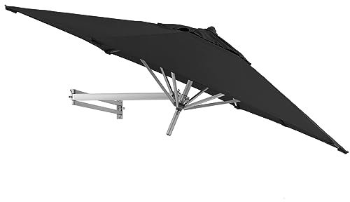EASYSOL Sonnenschirm Wandmontage 250cm Rund, für Balkon, Terrasse, Garten, Parasol für die Wand, Teleskopisch und Neigbar, aus Aluminium und Polyester, Schwarz