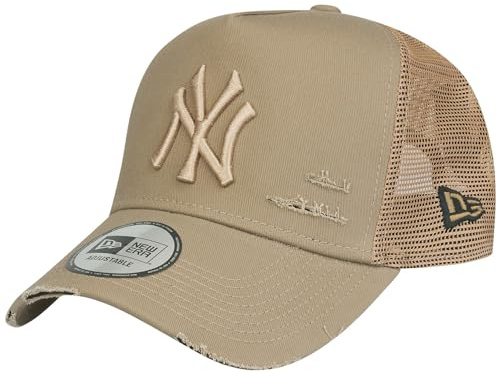 New Era Mesh Trucker Cap Distressed New York Yankees Khaki