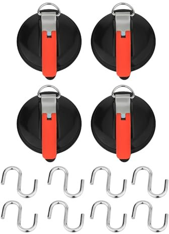 DROMEDARY Saugnapf Haken,Saugnapfset,4 Saugnapfe mit 8 S-Haken,Saughaken Set für Haushalt,Werkstatt und Camping,Geeignet zum Anschließen von Markisen, Wäscheleinen usw,Auto Spanner
