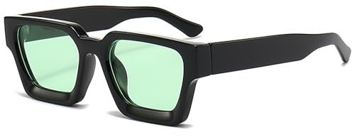 JCTAIFOO Vintage Rechteck Sonnenbrille für Damen Herren Retro Rechteckig Chunky Quadrat Große Dicke Frame Brille (Schwarz/Grün)