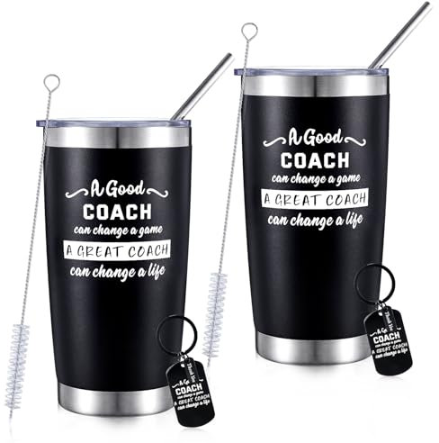 Hoemwarm 4Pcs Coach Gifts Best Coach Tumbler, 20oz Stainless Steel Coffee Travel Mug with Lid Straw Brush and Coach Appreciation Keychain Gift for Volleyball Football Basketball Soccer Coach Gifts