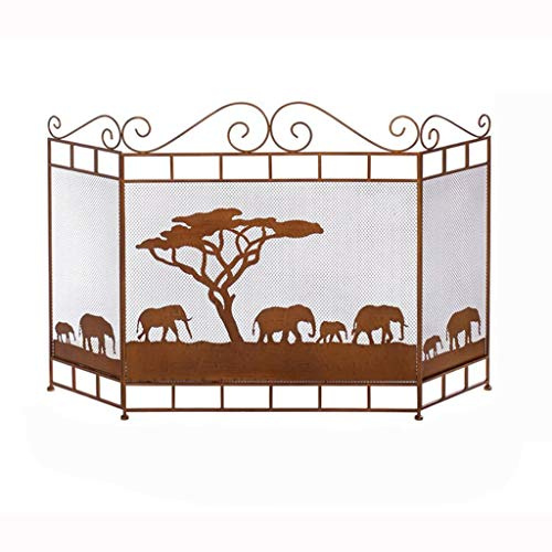 Fireplace Screen/Screens Decorative Fireplace Screen 3 Panel Ornate Wrought Iron Black Metal Fire Place Standing Gate Spark Guard Cover (Color : Light Brown)