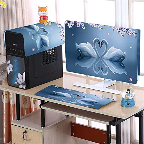Hixingo 3 Pièces Housse Écran Ordinateur, Housse Anti Poussiere écran Ordinateur de Bureau Compatible avec 19-32 Moniteur pour Protection d'écran PC et TV (Cygne Blanc,27 Pouces)