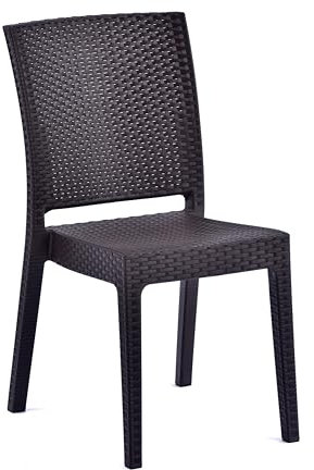 BrackenStyle Madrid Rattan Effect Polypropylene Stacking Side Chair - Indoor and Outdoor Commercial Use (Brown)