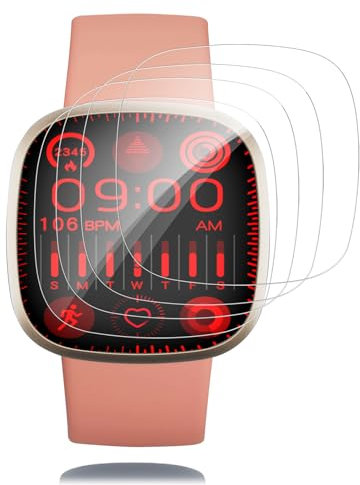 Carantee für Panzerglas für Fitbit Versa 3/Fitbit Versa 4 Schutzfolie, Klar Fingerabdruck-ID Panzerfolie für Versa 4 Schutzglas, TPU Kratzfest Panzer Schutz Glas 4 Stück Displayschutzfolie Blasenfrei