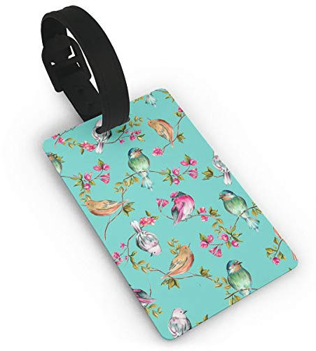Gepäckanhänger mit bunten Spatzen und Blumenmuster, für Koffer, Visitenkartenhalter, Reisezubehör