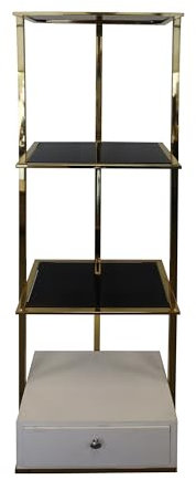 Keyhomestore - Bookcase, Book Shelf with Shelves in Metal and Glass, Gold and Black, Shelving Unit, Height 150 cm, Ideal as an Etagere and Furnishing Accessory for Living Room