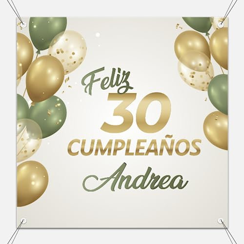 Pancarta Feliz Cumpleaños 100 x 100 cm Personalizable con Nombre y Edad | Ideal Adornos Cumpleaños Adulto con Diseño Elegante color Cartel Personalizado - 5 Modelos (Modelo 3)