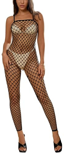 Bommi Fairy Damen Sexy Dessous Bodystockings Netz Strapshemd Streifen Bodysuit Mesh Stretch Clubwear Öffnungs-Leggings Jumpsuit