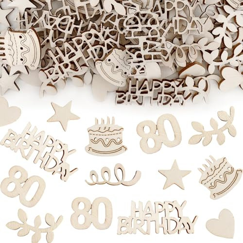 BURGEON 115 Stück Konfetti 80 Geburtstag Tischdeko Holz, Happy Birthday Konfetti 80 Tischdeko Geburtstag Deko, Streudeko Geburtstag Deko Mädchen Junge Kinder für Geburtstage Partys Dekoration, 80