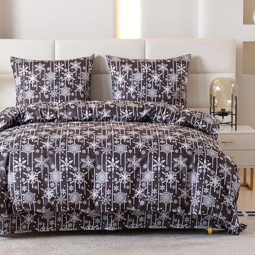 Cotton Market Bettwäsche - Bettwäsche Baumwoll-Mikrofaser - Weihnachts Bettwäsche - Bettwäsche-Sets 3 Teilig - Bettbezug 200x200 cm und 2 Kissenbezug 70x80 cm - Weihnachtsflocken, Grau