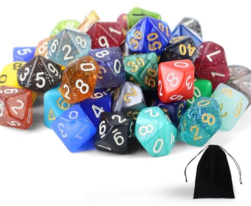 Set di 40 dadi poliedrici, 10 pezzi di dadi poliedrici con sacchetto di cordoncino nero, D10, dadi da gioco colorati poliedrici per DND MPG MTG Dungeons e Dragons (D10)