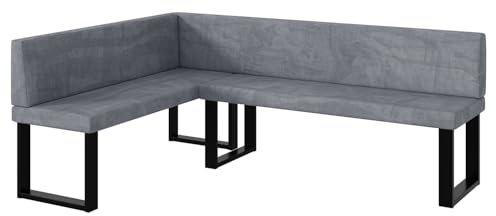 MEBLINI Eckbank für Esszimmer - Küchenbank - Essecke - Sitzecke Küche - Toni - U-Beine 142x196x87cm Links - Grau Samt