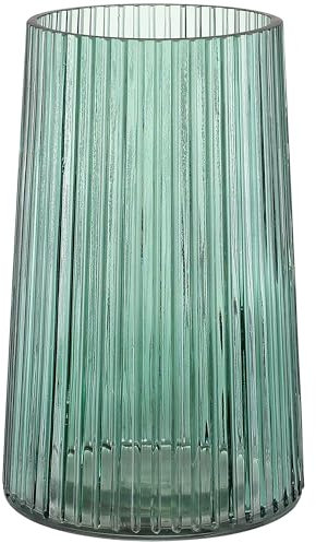 KAYLETIN Jarrón de cristal verde para flores, jarrón de flores de cristal, jarrones para ramo, jarrones acanalados modernos para dormitorio, sala de estar, oficina, estantería, 20 cm