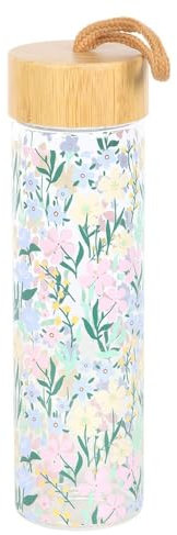 Something Different Ditsy Floral Glass Water Bottle (One Size) (White/Pink/Green)