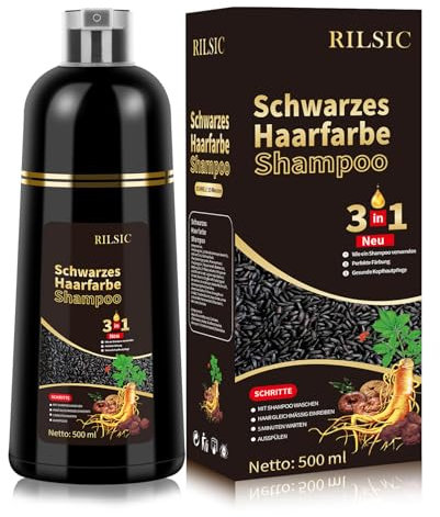 Haarfärbeshampoo - 500 ml Schwarzes Haarfärbemittel, Schwarze Hair Dye Shampoo 3 in 1 für graues Haar und Bart, Färbeshampoo für Männer und Frauen（#04）