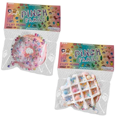 JSTHHTT 2 Stück Squishy Toy, Stressabbau-Spielzeug, Fidget Toys, weiches & antihaftbeschichtetes Spielzeug, Geschenkidee für Geburtstag Ostern Weihnachten Neujahr (Waffeln, Donuts)