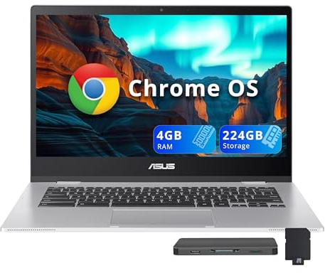 ASUS Chromebook CX1 14 FHD antiriflesso laptop, Intel Celeron N4500, 4 GB di RAM, 224 GB di memoria (64 GB eMMC + set docking station da 160 GB), grafica Intel UHD, WiFi 6, lunga durata della