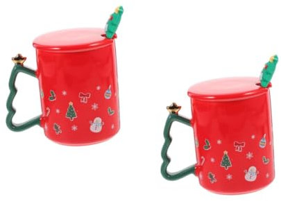 PRETYZOOM 2pcs Xmas Mugs Christmas Tree Pattern Fine Bone Mug Ceramic Cup for Family