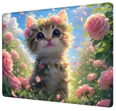 Mouse Pad Cat Mouse Mat Small 420x350x3mm Desk Mat, Mini Desk Pad Rose Mousepad with Stitched Edges, Waterproof Surface, Gaming Mousemat for Wireless Mouse Travel Office Laptop Portable, Gifts H1-850