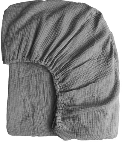Boqingzhu Muslin Baumwolle Spannbettlaken 180x200cm Grau Dunkelgrau Anthrazit Atmungsaktiv Kühlend Sommer Weich Hautfreundlich Spannbetttuch Bettlaken für Matraze bis 30cm Boxspringbett Topper