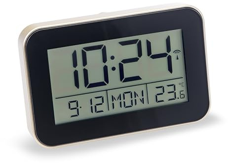 Atlanta Funkwecker Digital LCD Anzeige Alarm Snooze Licht Datum Temperatur - 1802/9 Gold
