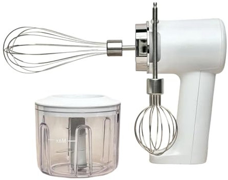 SH-RuiDu 3-in-1 Cordless Electric Hand Mixer, Portable USB Rechargeable Electric Hand Blender with 2 Detachable Whisks & 200ml Mini Chopper Bowl, 3-Speed Settings for Whipping Mixing Chopping