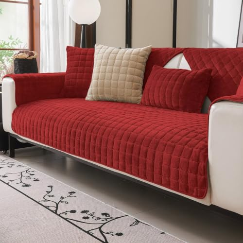 Bettschlange Sofa Überzug L Form, Sofadecken für Sitzfläche, Couch Überzug 1 2 3 4 Sitzer Sofabezug, Sofaschoner rutschfest,Universelle Sofaüberwurf,Ecksofa(F-Rot,70x180cm