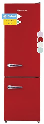 magictec Retro-Kühlschrank mit Gefrierfach | 179cm | 236L(168L/68L) | Total No Frost | Kühl-Gefrier-Kombination | Elektronische Steuerung | Türalarm | Rot