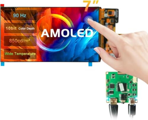 wisecoco AMOLED-Display 7 Zoll FHD 90 Hz hohe Bildwiederholfrequenz 800 Nits hohe Helligkeit IPS-Touchpanel für Raspberry Pi 5/4 Laptop Kamera Switch PS4/5 Gaming-Display DIY-Bildschirm