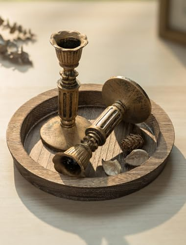 Hanobe Vassoio porta candele: piccolo piatto decorativo rotondo in legno da 20,1 cm - Decorazione rustica per tavolino da caffè in stile fattoria - Vassoi per candeline e candele a colonna per Pasqua