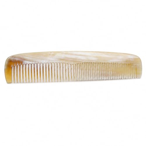 BARTHA Peigne en corne naturelle véritable - Fait à la main, antistatique, doux pour les cheveux - Peigne naturel de qualité supérieure pour femmes et hommes (peigne classique en corne de 14,5 cm)
