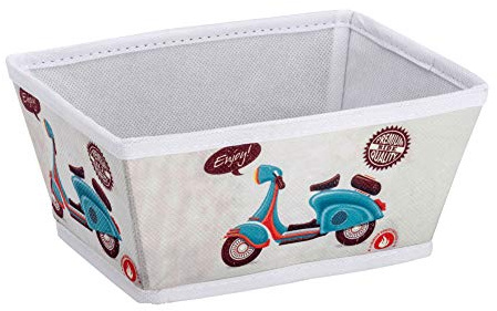WENKO 21614100 Aufbewahrungskorb Vintage Scooter Größe S, Badkorb, Polypropylen-Faserstoff, 19,5 x 9 x 15 cm, Mehrfarbig