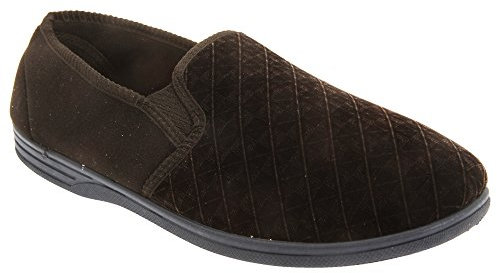 Zedzzz Mens Kevin Velour Twin Gusset Slippers (9 UK) (Brown)