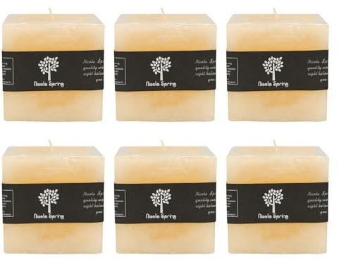 Nicola Spring Scented Pillar Candles - Vanilla Scent - 120 Hour Burning Time - Pack of 6 - Vanilla Candles Ivory Square Pillar Aromatherapy for Home Fragrance, Kitchen, Living Room, Bedroom