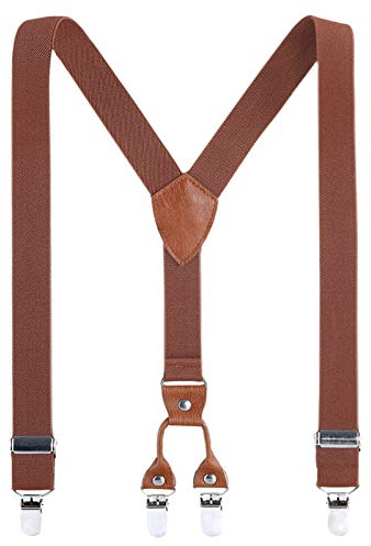 AWAYTR Kids Men Boy Suspenders - Adjustable Elastic 4 Strong Clips Braces