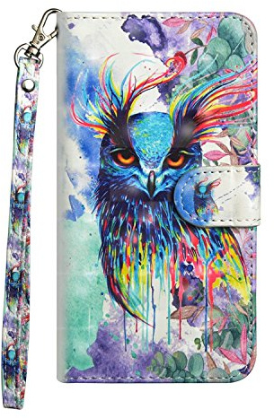 Sunrive Hülle Für LG X Power 2, Magnetisch Schaltfläche Ledertasche Schutzhülle Case Handyhülle Schalen Handy Tasche Lederhülle(Aquarell Eule)+Gratis Universal Eingabestift