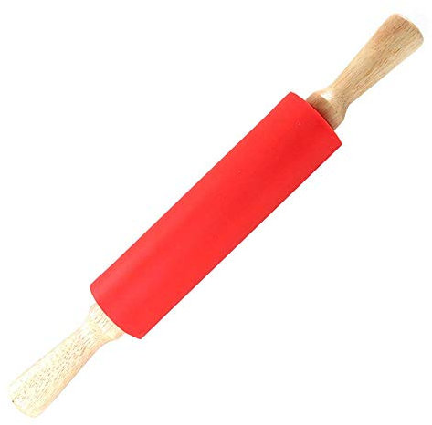 Fdit - Rodillo de repostería grande de silicona, con mango de madera, antiadhesivo, ideal para masas y pastelería