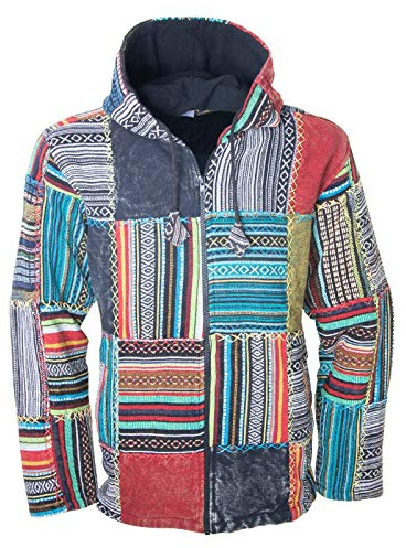 Kunst und Magie Baja Jerga Unisex Patchwork Hoodie mit Kapuze Alternative Jacke, Größe:XXL, Farbe:Mehrfarbig