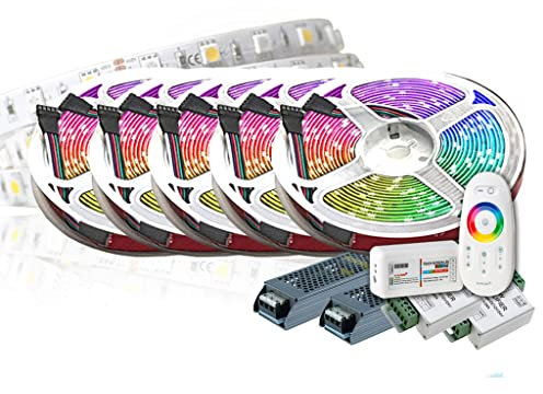 25M PREMIUM 24V RGB+WW RGBW LED Streifen Band Strip 5050 SMD RGB+Warmweiss LED Lichtleiste 1500LEDs 60LED's/M+controll mit RF TOUCH Fernbedienung +2st 24v 12.5A 300W Netzteil Ultra Slim Trafo - sicher