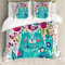 ABAKUHAUS Katze Bettwäsche Set für Doppelbetten, Kitty mit Blumen und Vogel, Weicher Microfaserstoff Allegigeignet kein Verblassen, Seafoam Multicolor