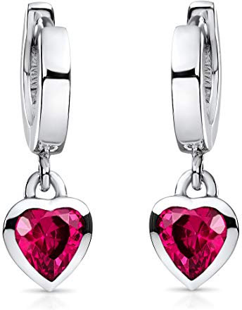 Materia Kinderohrringe Herz Silber 925 - Mädchen Creolen mit Zirkonia Herzen pink SO-389-rot