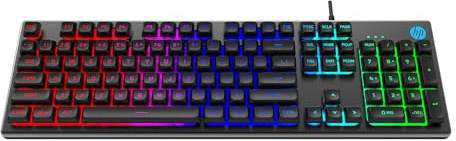 HP K500F Backlit Membrane Wired Gaming Keyboard with Mixed Color Lighting, Metal Panel with Logo Lighting, 26 Anti-Ghosting Keys, and Windows Lock Key / 3 Years Warranty(7ZZ97AA)