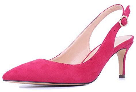 Castamere Scarpe col Tacco Donna Gattino Cinturino Regolabile Tacco a Spillo Sandali 6.5CM Rosso Pesche Scamosciato Scarpe EU 44