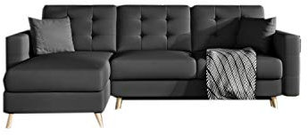 Ecksofa mit Schlaffunktion mit Bettkasten Sofa Couch L-Form Polstergarnitur Wohnlandschaft Polstersofa mit Ottomane Couchgranitur mit Bettfunktion - Aslan (Schwarz kunstleder (Soft 11), Ecksofa Links)