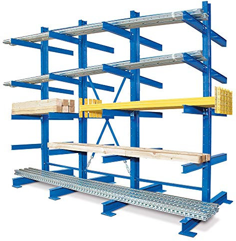 BRB, Kragarmregal, BxTxH 3100x1340x2500 mm, doppelseitig, 3 Regalfelder, (2x5) 10 Ebenen, Tragkraft/Fachebene 748 kg
