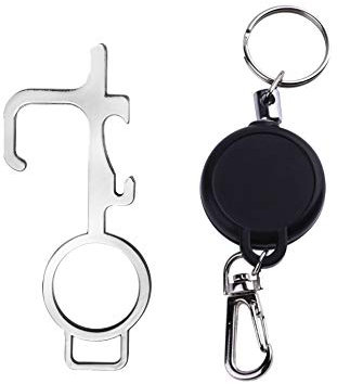 Copper Contactless Door and Bottle Opener, Easy to Carry EDC, Key Tool for Outdoor Public Door Handle Touchscreen Button ATM Machine Bottle, No-Touch Keep Hands Clean (Silver)