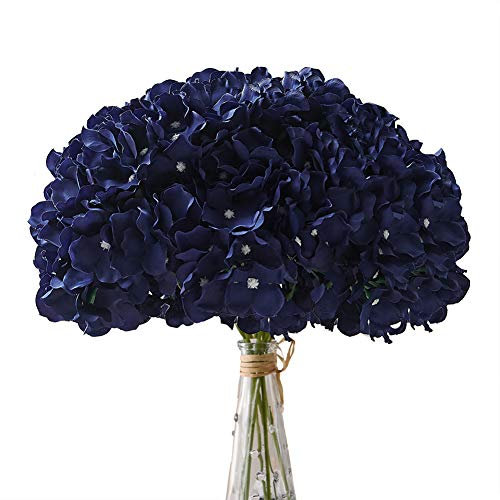 AVIVIHO Hortensias artificiales color azul marino, 10 unidades, hortensias de seda sintética con tallos para decoración de bodas, hogar, fiestas, tiendas, fiesta de nacimiento