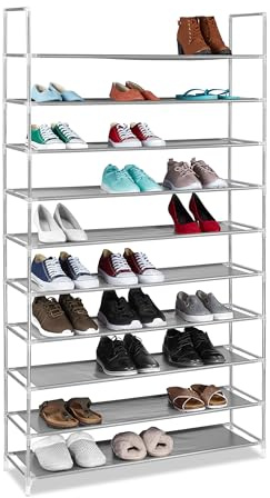 Relaxdays Schuhregal Stoff 2er Set, HBT: 175,5x100x29 cm, grau | 2x10 Etagen, Stecksystem, XXL Schuhgestell