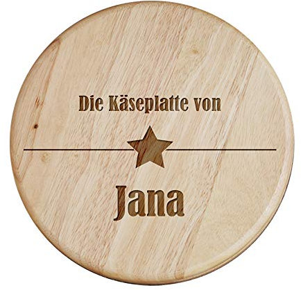 CADEAUX.COM Käsebrett mit Käsemessern, personalisiert mit Namen oder Wunschbegriff - Runde Käseplatte aus Holz mit 4 Messern
